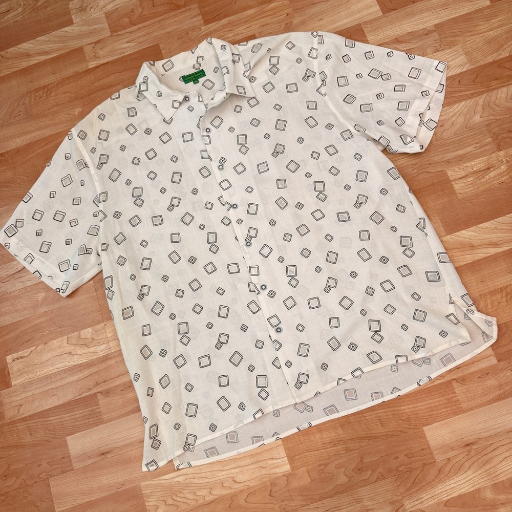 Giorgio Inserti Collezione Italiano Mens 3XL White Geometric Square Print Shirt